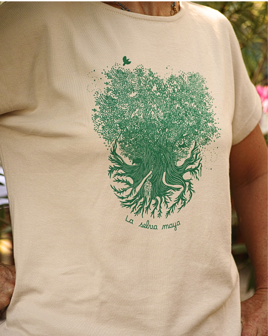 Camiseta mujer en algodón orgánico Selva Maya - estilo murciélago