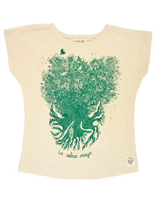 Camiseta infantil en algodón orgánico Selva Maya estilo murciélago