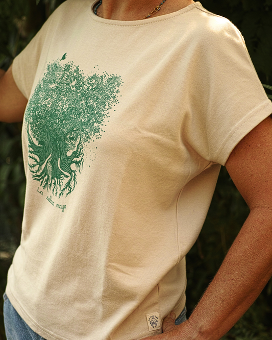 Camiseta mujer en algodón orgánico Selva Maya - estilo murciélago