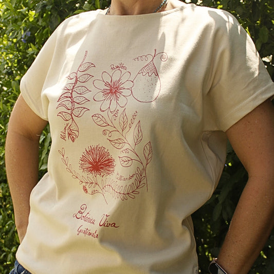 Camiseta Mujer Algodón Orgánico - Botánica Viva Guatemala - Rojo Coral